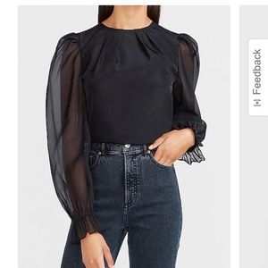Express long sleeve balloon sleeve black organza top size M